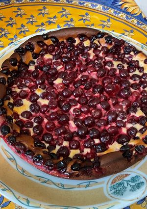 A picture of Black Currant Mascarpone Cake with Cherry Sugar.