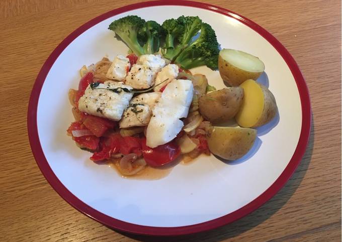 Easiest Way to Prepare Ultimate Baked cod with roasted fennel, onions and tomatoes