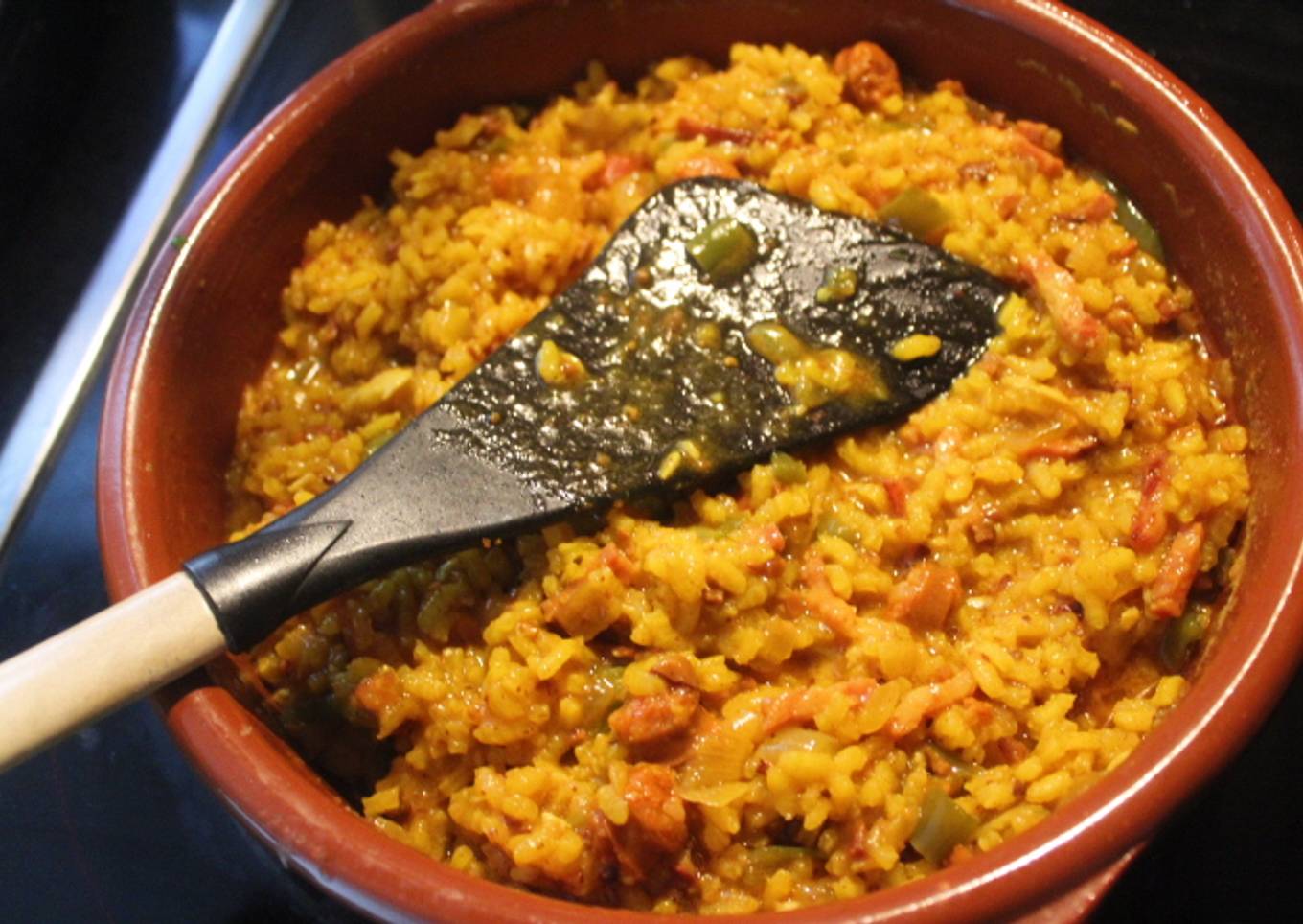 Arroz con bacon y chistorra