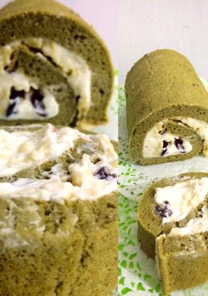 Foto resep Matcha Roll Cake with Buttercream, Cheese & Raisin Filling