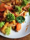 East meet West: Penné romanesco and wild mushroom with ketchup sauce