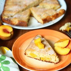 A picture of Mango and peach cake.