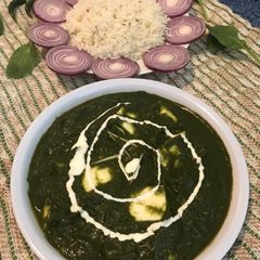 A picture of Dhaba Style Palak Paneer (spinach with Indian cottage cheese).