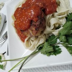 Fish pasta with purely homemade pasta strips A picture of Fish pasta with purely homemade pasta strips.