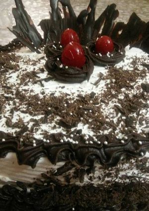 A picture of Black forest cake.