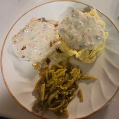 Pork chops with mushroom gravy A picture of Pork chops with mushroom gravy.