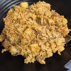 A picture of Instant Pot Spicy Beef Biryani Style rice.