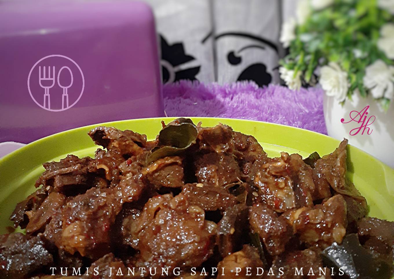 Tumis jantung sapi pedas manis