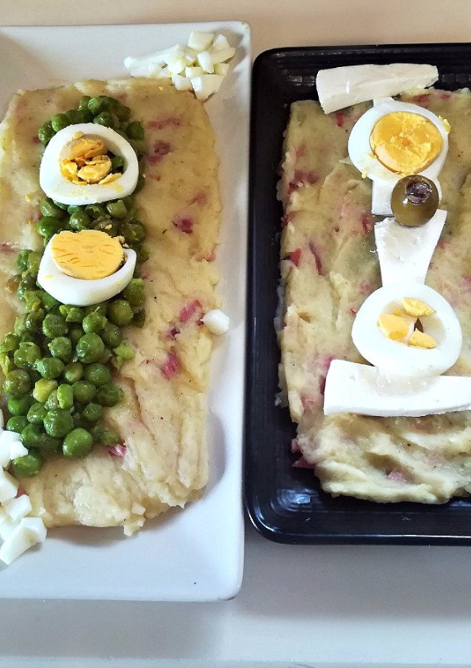 Una foto de Puré de patatas con guisantes y jamón