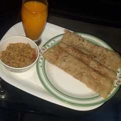 A picture of Pancake with scrambled egg.