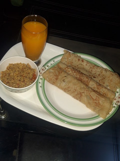 A picture of Pancake with scrambled egg.