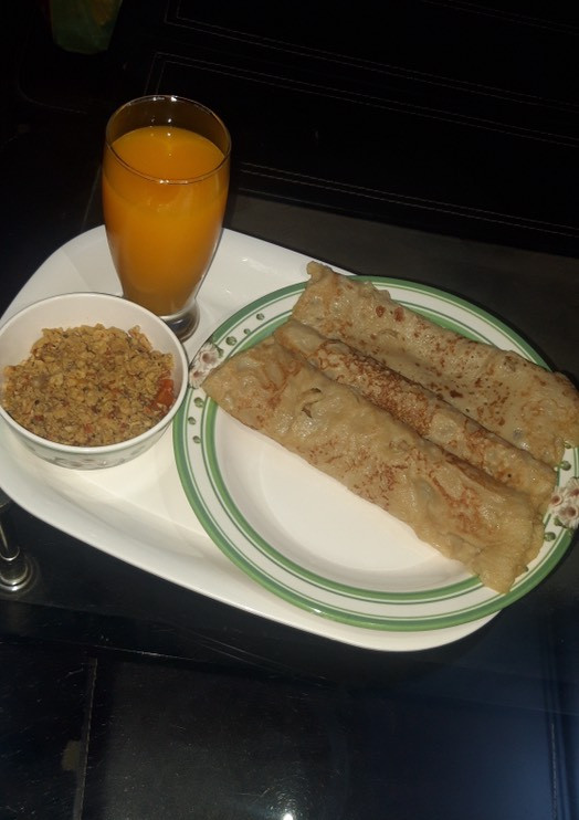 A picture of Pancake with scrambled egg.
