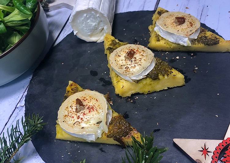 Recette: Toasts polenta chèvre pesto