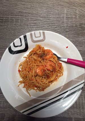 Foto resep Spaghetti sambal mangga dan udang