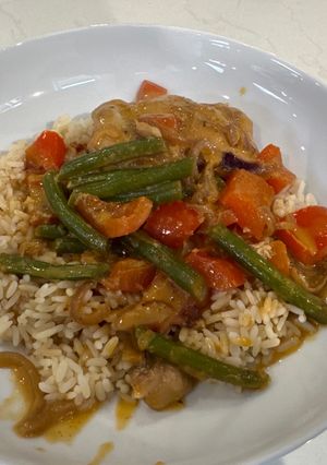 A picture of One pan Thai red curry.