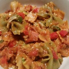 Baked Farfalle w/ Ham & Meat Sauce A picture of Baked Farfalle w/ Ham & Meat Sauce.