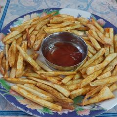 A picture of Crispy sweet potatoes spicy french fries.