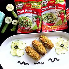 A picture of 🥦Chicken Chatt patta kabab 🥬With knorr green noodles.