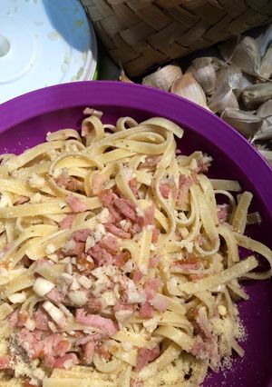 Foto resep Bacon Fettuccine a la Aglio e Olio