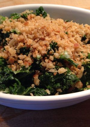A picture of Curly Kale with Cream and Crispy Breadcrumbs.