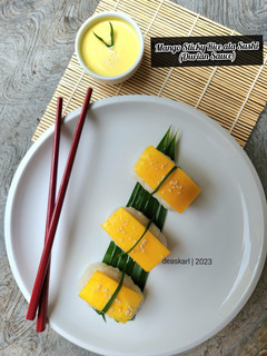 Foto resep Mango Sticky Rice ala Sushi (Durian Sauce)