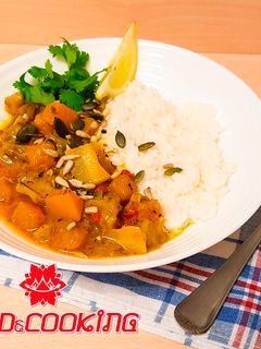 Una foto de Curry Rojo de Calabaza y Brócoli