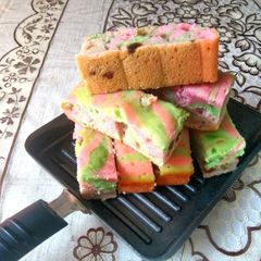 A picture of Eggless tricolour cake.