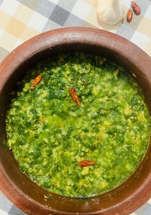 A picture of Pumpkin Greens with Mung dal.