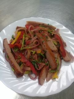 A picture of Stir fried beef sausages. #AuthorMarathon.