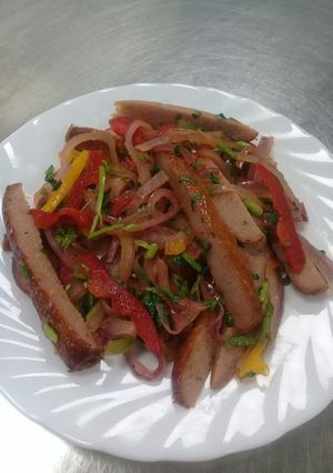 A picture of Stir fried beef sausages. #AuthorMarathon.