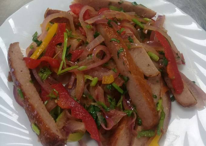 Stir fried beef sausages. #AuthorMarathon