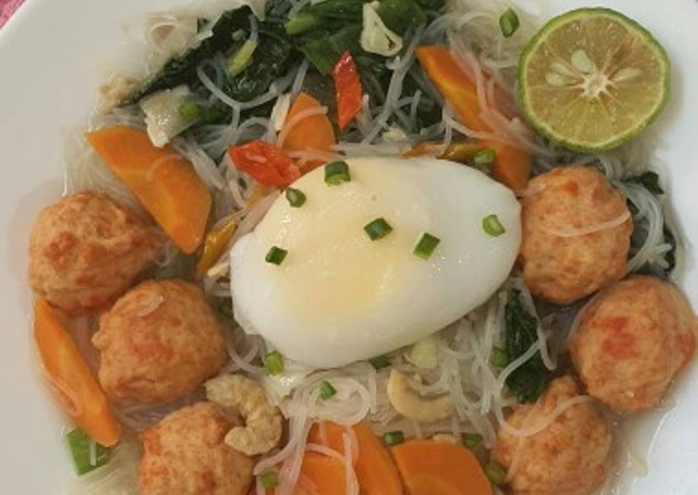 Bihun Kuah Ebi Bakso Salmon