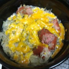 A picture of Weenees and Sauerkraut.