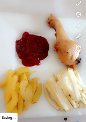 A picture of Chicken and chips.