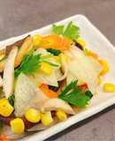 Su hào xào nấm đùi gà và bắp