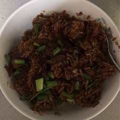 A picture of Garlic beef fried rice.