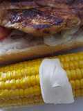 BBQ chicken panino with buttered Corn on the cob