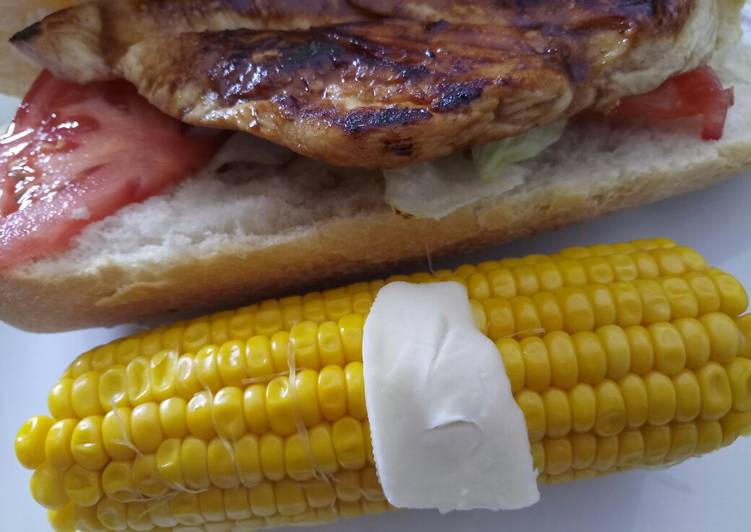 Step-by-Step Guide to Prepare Quick BBQ chicken panino with buttered Corn on the cob