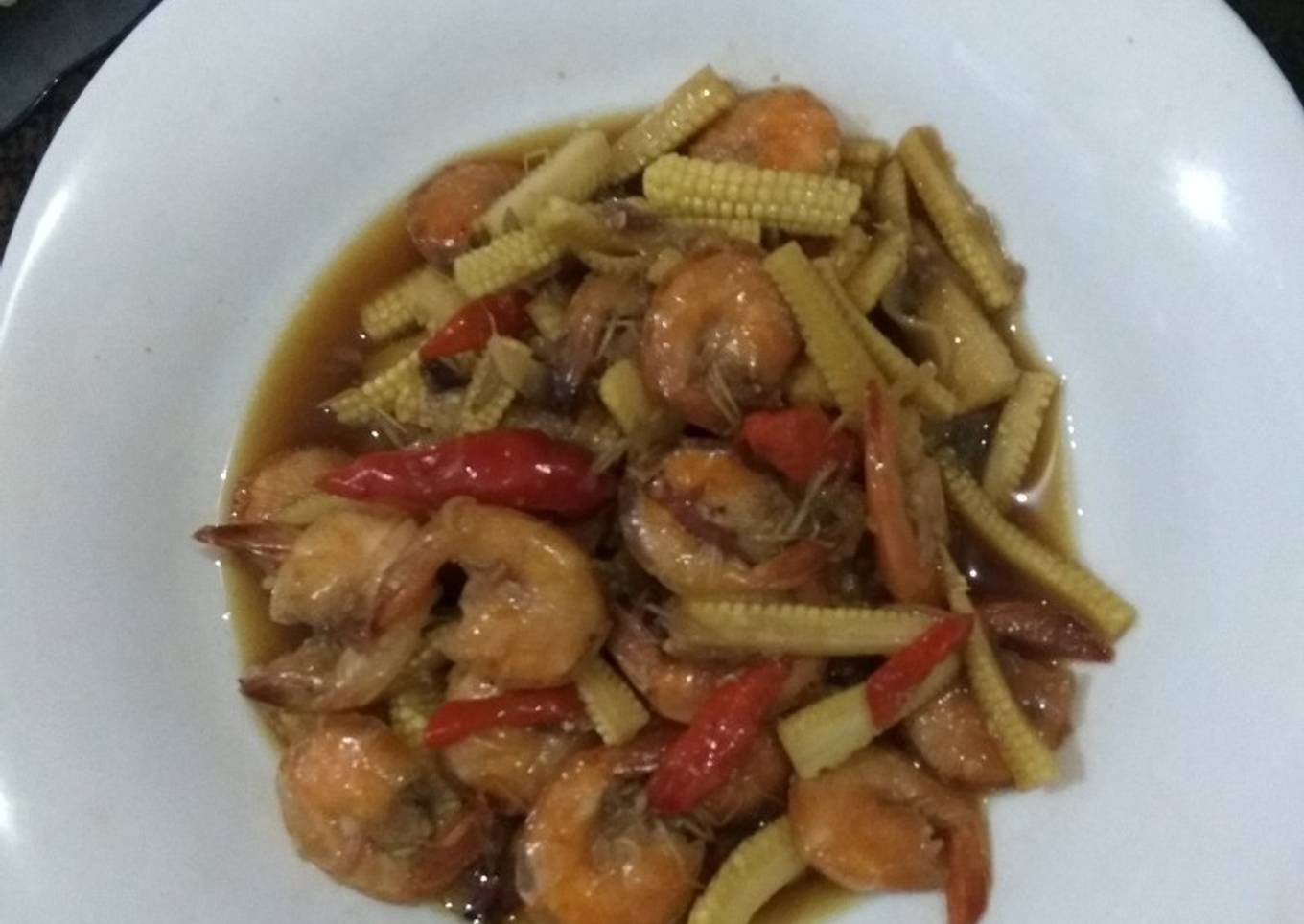 Tumis udang dan jagung muda
