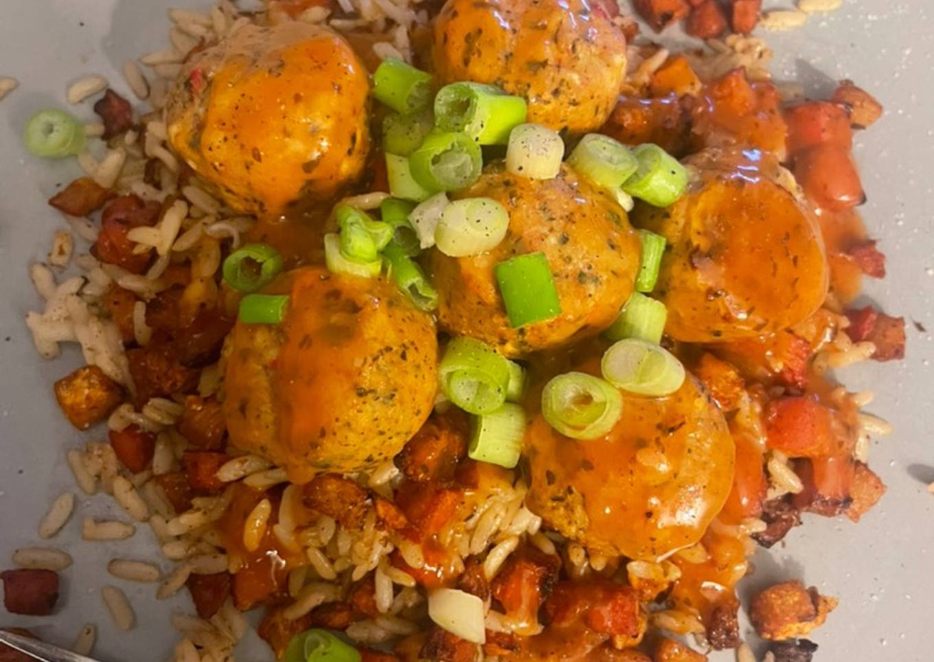 Veggie Meatballs With Roasted Veg & Brown Rice