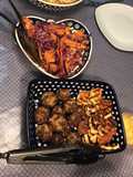 Lambs kofta with grilled halloumi, tzatzici and pickled carrot and red cabbage