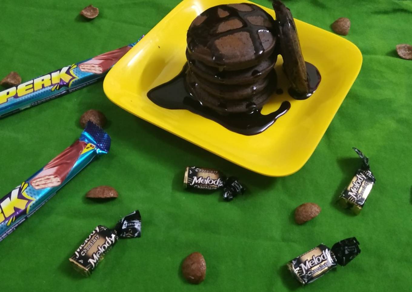 Chocolate pancakes with chocolate sauce