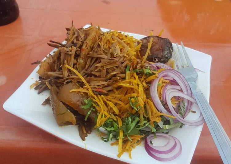 Easy Abacha with ugba and pomo and fish Recipe | what is used to make Abacha with ugba and pomo and fish Ultimate