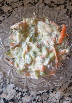 A picture of Cucumber, Carrot, and Purslane Salad.