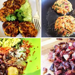 A picture of Wagyu Bacon, Zucchini & Sweet Potato Pancakes.