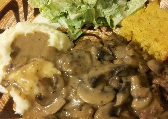 Simple Way to Prepare Jamie Oliver Cube Steak in Brown Mushroom Gravy