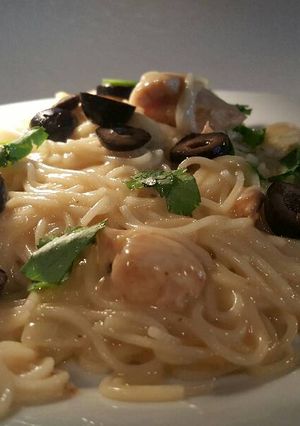 A picture of White enchilada pasta.
