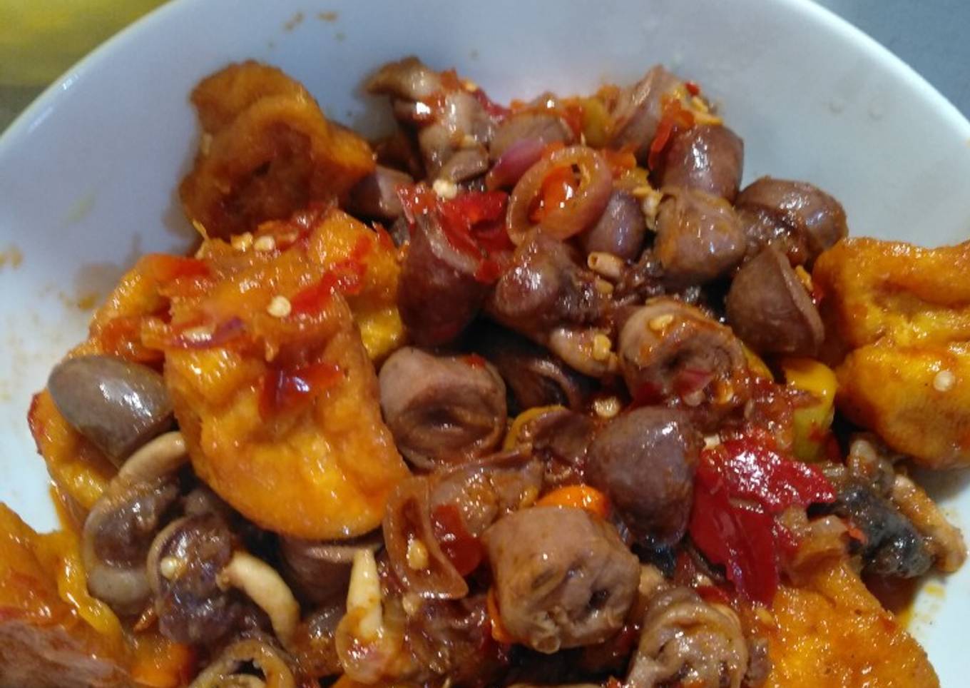 Balado jantung ayam dan tahu
