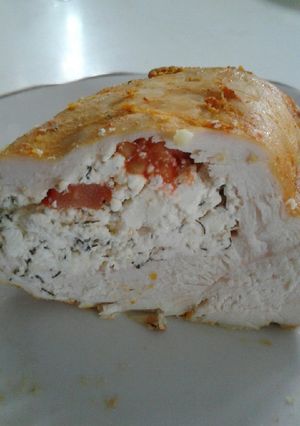Фото Сочная запеченая куриная грудка с творогом.