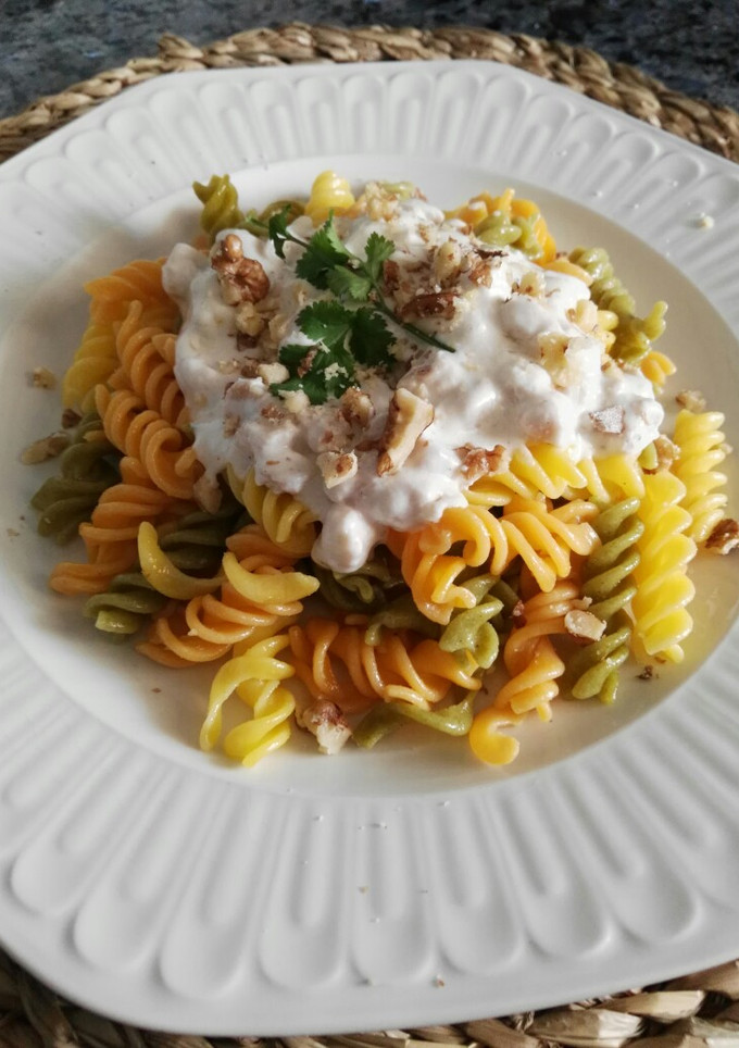 Una foto de Fusilli con crema de queso y soja